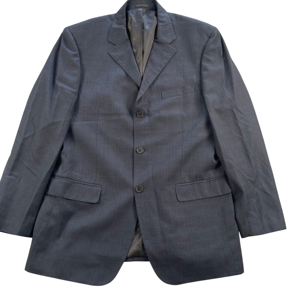 Giorgio Armani Le Collezioni Suit Jacket 40R ? Navy Plaid Check 3 Button